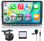 8 Core 6 + 128G: Hodozzy Carplay autoraadio VW Golf 5 Polo Skoda jaoks koos Navi/WiFi, 9-tolline VW autoraadio 2 DIN Bluetooth 5.0 Android Car/Mirror Link/DSP/FM/RDS/SWC/USB + tagurduskaameraga