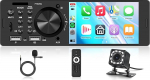 Single DIN 4-tolline HD puuteekraaniga auto MP5-m&auml;ngija Juhtmega CarPlay Bluetooth FM USB TF tagumine kaamera