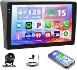 Hikity 4+128G Android 15 Autoradio f&uuml;r Nissan Navara 2006-2014, 9" Bildschirm Radio mit Wireless CarPlay Android Auto Bluetooth Navi GPS WiFi EQ Doppel-USB und R&uuml;ckfahrkamera