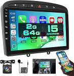 Hikity 2G 64G Autoradio Android 15 Peugeot 308 308SW 408 2007-2015 traadita Carplay Android autoga, 9-tolline puuteekraaniga autoraadio GPS-navigatsiooniga Bluetooth WiFi RDS FM SWC MIC tagurdamine