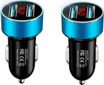 Auto USB-laadija voltmeetri n&auml;idikuga, 3,1 A 12 V / 24 V Dual USB autoadapteri laadija, 2-pordiline USB-laadija adapter (sinine), 2 tk.