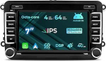[8-tuumaline 4+64GB] Autoradio VW Golf Passat Touran Caddy Seat Skoda, 7-tolline IPS-ekraaniga raadio traadita Carplay / Androidi auto Bluetooth WLAN 4G GPS navigatsioon DSP FM/AM RDS SWC Valikuline DAB+