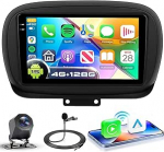4G + 128G autoraadio Android 15 Fiat 500X 2014-2020 jaoks, 9-tolline mobiiltelefoni HD puuteekraan koos juhtmevaba Carplay Android autoga, autoraadio GPS Wi-Fi USB Bluetooth FM RDS raadio tagasip&ouml;&ouml;rdumiskaameraga