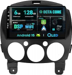 SXAUTO Android 15-6G+128G - IPS Autoradio Sobib Mazda 2 (2007-2012) - Sisseehitatud Carplay/Android Car/DSP - LED kaamera + MIC - DAB roolijuhtimiss&uuml;steem Fast Boot 360 Camera WiFi AHD - 2 DIN 9-tolline
