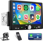 Autoradio 1 din mit Display 7 Zoll Wired Carplay Android Auto, Radio Bluetooth 1 din mit Mirror Link FM Radio Tagfahrkamera Mic