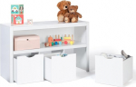 IDMarket - Children's White Wooden Storage Unit with 3 Drawers Cube on Wheels