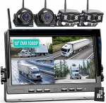 eRapta 10-tolline traadita tagumise vaatekaamera s&uuml;steemi komplekt veoautole, HD 1080P digitaalne 4 tagumise vaatekaamera 10-tollise Quad Split Loop salvestusmonitoriga, IP69K veekindel tagurduskaamerad matkaauto jaoks