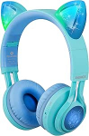 Riwbox CT-7S 85dB helitugevuse piiramine Bluetooth k&otilde;rvaklapid kuulmiskaitse, LED valgustatud laste juhtmevabad k&otilde;rvaklapid &uuml;le k&otilde;rvade mikrofoniga iPhone/iPad/Kindle/Laptop/PC/TV (sinine ja roheline)