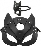 Naiste Halloweeni kassimask, naiste kassimask, nahast mask, kassimask, naiste must PU kassimask, maskeerimismask maskeraadiks, karnevaliks, peoks, j&otilde;uludeks.