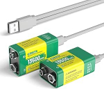 9 V laetav aku, 13500 mWh 9 V suure v&otilde;imsusega liitiumakud, USB-C kiirlaadimiskaabliga, ideaalne suitsuandurite, mikrofonide, h&auml;iresignaalide, m&auml;nguasjade, taskulampide, meditsiiniseadmete jne jaoks (2 tk).