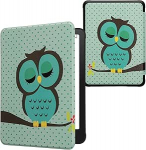 kwmobile Flip Case &uuml;hildub Amazon Kindle Paperwhite (2024)/Colorsoft Case - eReader Case - Owl Sleep Turquoise Brown Mint Green