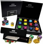Hallingers Genuss Manufaktur Spice Gift Set koos Santoku nuga - 12 Premium Spices in Glass, Elegantne kinkekarp toiduvalmistamiseks ja grillimiseks, Gourmet kingitus meestele ja naistele s&uuml;nnip&auml;evaks, j&otilde;uludeks
