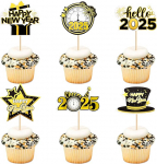 Blumomon Pack of 24 Happy New Year Cupcake Toppers 2024 Cupcake Picks 2024 Celebration Party Decorations New Year's Eve Holiday Decor Glitter Party Accessories