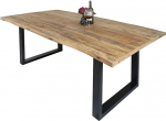 SAM Derek Dining Table 120 x 80 cm, Solid Mango Wood, Varnished & Natural-Coloured, Wane Table with U-Metal Frame in Matte Black, Real Wane, 26 mm