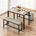Rovibek Dining Room Table Chairs Set for 4 Seater Modern Space Saving Kitchen Table with 2 Benches & Adjustable Feet Breakfast Table Farmhouse Wood Industrial Style 43" Grey