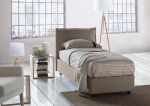 Talamo Italia - Carolina single bed, container bed with fabric covering, 100% made in Italy, front opening, includes mattress cm 80 x 190, turtle dove