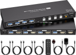 VPFET 4K144Hz HDMI 2.1 KVM Switch 4 PC 1 Monitori 8K60Hz Simulatsioon EDID 4 Port KVM Switch 4 PC osa 1 Monitori ja 4 USB 3.0 seadme klaviatuuri hiire printeri 4 USB 3.0 kaablitega