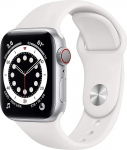Apple Watch Series 6 (GPS + mobiilside, 40 mm) alumiiniumist korpus h&otilde;bedane koos valge spordirihmaga (uuenenud)