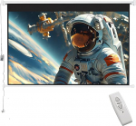 INMOZATA Motor Screen projektor elektriline 247 cm, pilt 221 x 124 cm (100 tolli), formaat 16:9, kaugjuhtimispult, lae- ja seinakinnitus projektsiooniekraan kodukino kontor kooli esitlused valge