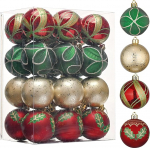 Valery Madelyn Pack of 24 Christmas Baubles Red Green Gold 6 cm Christmas Tree Baubles Plastic Shatterproof for Christmas Decoration with Hanger Christmas Tree Decoration