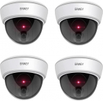 ERWEY Dummy Camera with Lens Video Surveillance Goods Security Camera Fake Camera with Red LED Light for Wall Ceiling 4 Set with Perforated Paper 4 Pieces