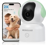 AKINGUAR 2K/3MP WiFi Indoor Surveillance Camera, 2.4/5 GHz WiFi IP Camera Indoor with AI Person Detection, Motion Detection, 2-Way Audio, IR Night Vision, One-Touch Call, Compatible with Alexa, Green
