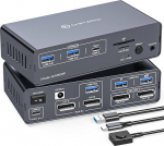 KVM dokkimisjaam 4K120Hz Displayport USB C KVM Switch 2 PC 2 monitori Displayport 14-in-1 Dual Monitor KVM Switches for Laptop & Desktop toetab PD laadimist Max 100W DC 20V toitega