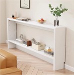 Kitsas diivanilaud, konsoollaud diivani taha, riiul t&auml;ispuidust diivaniseljale, 2-astmeline akentuurlaud esikusse, esikusse, elutuppa (valge - 100 x 15 x 69 cm)