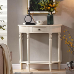 Massiivpuidust poolringikujuline konsoollaud, Ameerika stiilis seinalaud, prantsuse retroh&otilde;nguline vintage dekoratsioon esikusse ja sissep&auml;&auml;sualasse (valge, 80 x 80 x 30 cm)