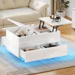 YITAHOME kohvilaud reguleeritava k&otilde;rgusega, 4 sahtliga, elutoa laud k&otilde;rgl&auml;ikega, LED-iga, kohvilaud koos hoiuruumiga, valge, 80 x 55 x 46 cm.