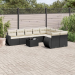 Modulares Gartensofa Schwarz, Garten Sofagarnitur 10-TLG. Schwarz mit Kissen als Gartenm&ouml;bel Set aus Poly Rattan