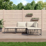 4-TLG. Garten-Lounge-Set mit Kissen Anthrazit Poly Rattan f&uuml;r Terrasse, Outdoor-Lounge-Set Poly Rattan als Gartenm&ouml;bel-Set Anthrazit