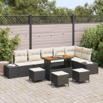 Modulares Rattan Diivan Set Schwarz 10-teilig: Garten Sofa Set 10 Teile Schwarz als Outdoor Sofagarnitur Poly Rattan 10-TLG mit Kissen