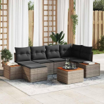 Gartensofa-Set 7-teilig in Grau aus Polyrattan, Garten-Sofa-Gruppe 7 St&uuml;cke als Gartenm&ouml;bel-Set f&uuml;r drau&szlig;en