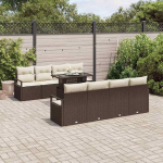 Modulares Gartensofa-Set 7 Teile mit Stauraum in Braun und Creme aus Poly-Rattan als Outdoor-Sofa-Kombinatsioon f&uuml;r die Terrasse