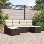 Garten Sofa Set 6-teilig in Braun und Creme aus Poly Rattan mit Kissen f&uuml;r den Outdoor-Bereich als Gartenm&ouml;bel Set 6 St&uuml;ck