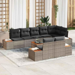 Polyrattan Gartensofa-Set 8 St&uuml;cke modular in Schwarz Creme - Gartenm&ouml;bel-Set 8-teilig aus Polyrattan mit Akazienholzgestell und Kissen f&uuml;r Terrasse und Garten