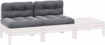 Garten-Ecksofa modular aus Kiefernholz Massivholz mit Grauen Kissen als 3-TLG. Outdoor-Lounge-Set f&uuml;r die Flexible Gestaltung