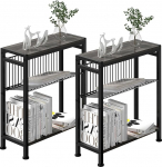 Lifenite Side Table for Small Spaces, Set of 2 Narrow Side Table with Magazine Holder, 2 in 1 Design Slim Side Table, Skinny Bedside Table for Living Room, Bedroom, Thin