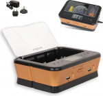 FISHTEC universaalne akulaadija - leelispatarei regeneraator AA AAA C D 9V ja kaks USB-pesa - keskne toiteallikas elektroonikaseadmetele kodus ja kontoris