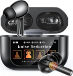 ZZU juhtmevabad Bluetooth k&otilde;rvaklapid nutika puuteekraaniga, 48 tundi kestvusega, Bluetooth 5.4 k&otilde;rvaklapid ANC ja ENC m&uuml;ra t&uuml;histamisega, 5 EQ režiimi, HiFi Stereo, IPX7 veekindel, mustad