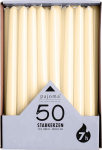 pajoma Taper Candles Ivory - 50 tk | K&otilde;rgus 25 cm, l&auml;bim&otilde;&otilde;t 2 cm | P&otilde;lemisaeg umbes 7 tundi | Mitmek&uuml;lgselt kasutatav lauak&uuml;&uuml;nalde, dekoratiivsete k&uuml;&uuml;nalde, j&otilde;uluk&uuml;&uuml;nalde ja gastro&uuml;rituste jaoks.