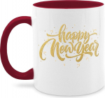 Q9061 Kruus Teetass Kohvitass 325 ml Statement Mug with Saying Happy New Year Gold Glitter Effect One Size Bordeaux Red