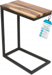 BIRDROCK HOME Acacia Wood C Shaped Side Table Fully Assembled Slim Wooden Side Table for Sofa Living Room Bedroom Bedside Table - Over the Couch TV Tray for Snacks, Coffee