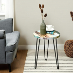 WELLAND Recycled Wood End Table Round Hairpin End Table Bedside Table Recycled Boat Wood 20" Tall