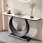 Moderne Konsole mit Gesintertem Stein Tischplatte,Luxus Faux-Marmor Eingangs Tisch,Sofatisch mit Schmiedeeisengestell,Einfache Montage f&uuml;r Wohnzimmer,Flur(Black1,120cm)