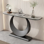 Konsolentisch mit Ultra-D&uuml;nnem Sinterstein-Top, Multifunktionaler Eingangstisch mit Stabilem Metallrahmen & Stabiler Basis, Passend f&uuml;r Foyer, Wohnzimmer, Schlafzimmer & B&uuml;ro(Gray+Black,100cm/39.4")