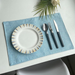 AMDXD komplekt 2 kohamatti Boho Square, pol&uuml;estrist kohamatid Boho Plain kuumakindel kohamatid helesinine kodu restorani s&ouml;&ouml;gilauale 30 x 45 cm