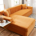 Paksud diivanikatted 1 2 3 istekoha sametist L-kujuline diivanikaitsekate Easy Fit Stretch Elastic Fabric Diivan Couch Furniture Protector - 3 istekohaga (190-230 cm) - oranž