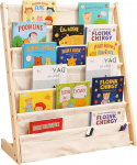 Montessori laste raamaturiiul, 75 x 30 x 79 cm, raamaturiiul 6 tasandiga ja kangastega, avatud puidust lasteriiul raamatute ja m&auml;nguasjade hoidmiseks ja esitlemiseks (beež)